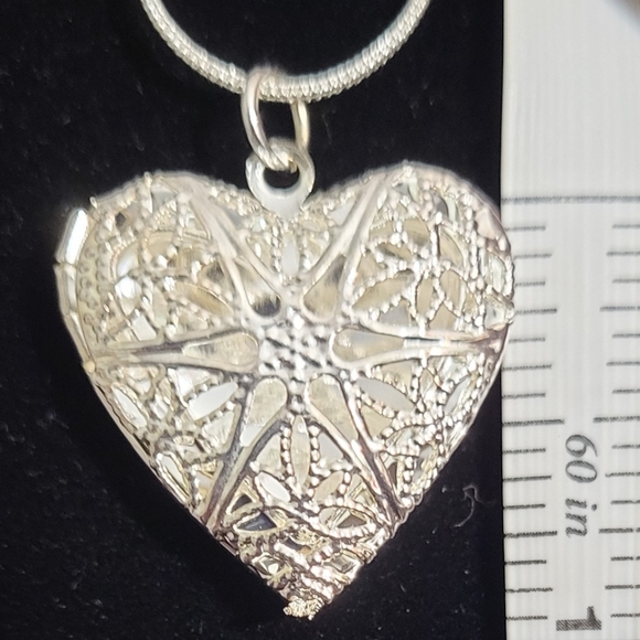 NWOT 2 Snake Sterling Silver Chains and Heart Locket Neclace - Picture 7 of 11